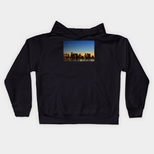 Crescent Moon over Boston at Dusk from East Boston Kids Hoodie